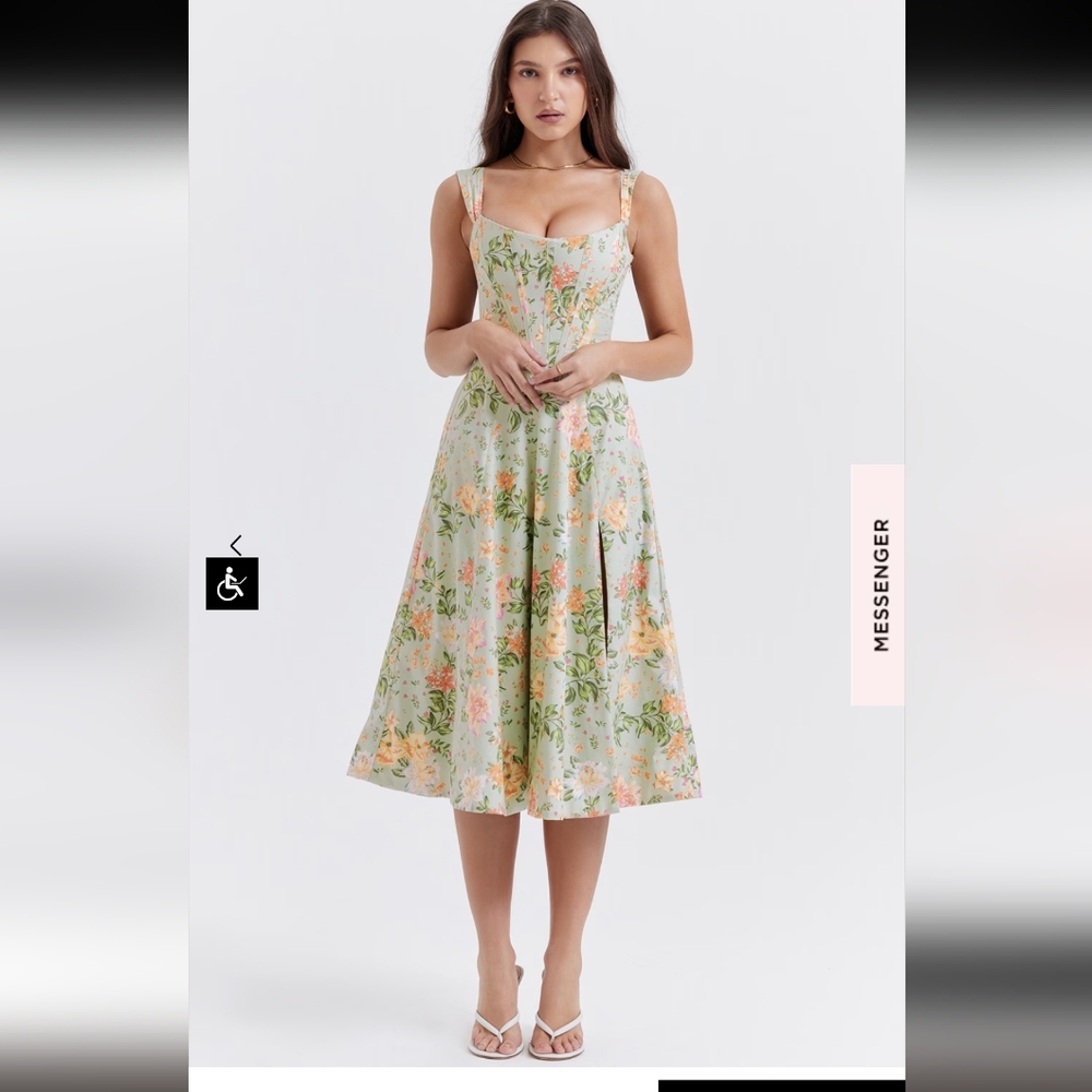 House of CB Saira Light Jade Midi Sundress Small NWT